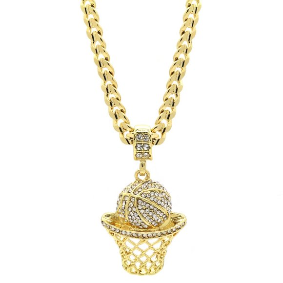 14k Gold Basketball 24" Cuban Chain + Pendant